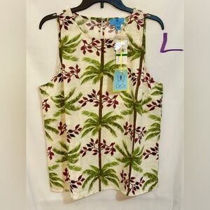 CeCe Tropical Print Sleeveless Blouse